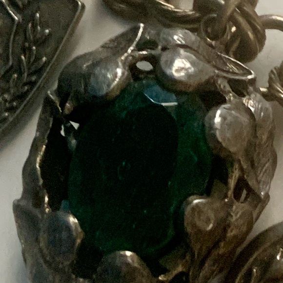 VTG Antique Silver Coin Multi Color Stones Charm Bracelet Unique - Picture 9 of 10